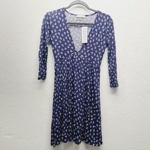 Urban Outfitters 3/4 Sleeve V Neck Dress Size S Navy Blue